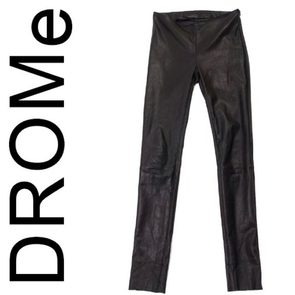 DROMe Black Metallic Genuine Leather Pants Size S